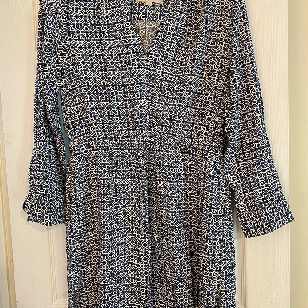 LOFT Blue and White Patterned Long Sleeve Dress